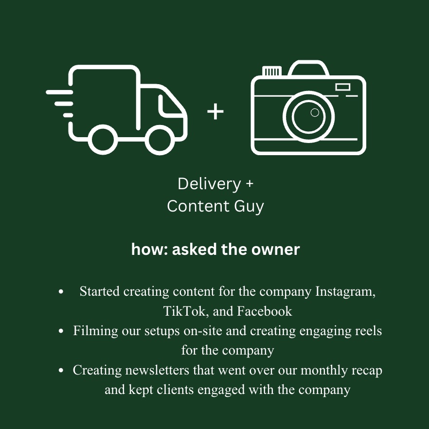 Slide: Delivery plus Content Guy, asked the owner